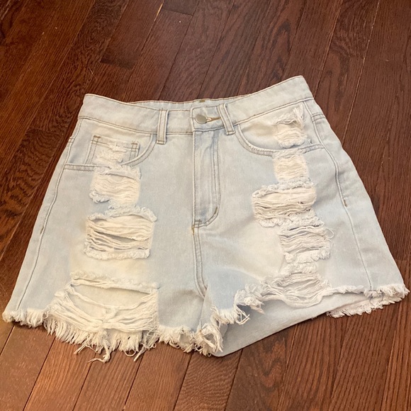 SHEIN Pants - Light wash ripped denim shorts